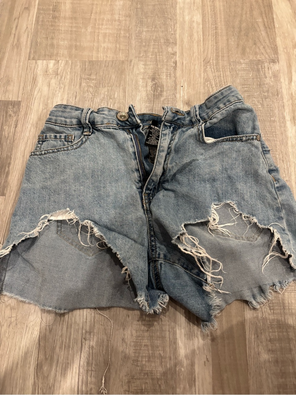 Rewash Light Blue Distressed High-Rise Denim Shorts